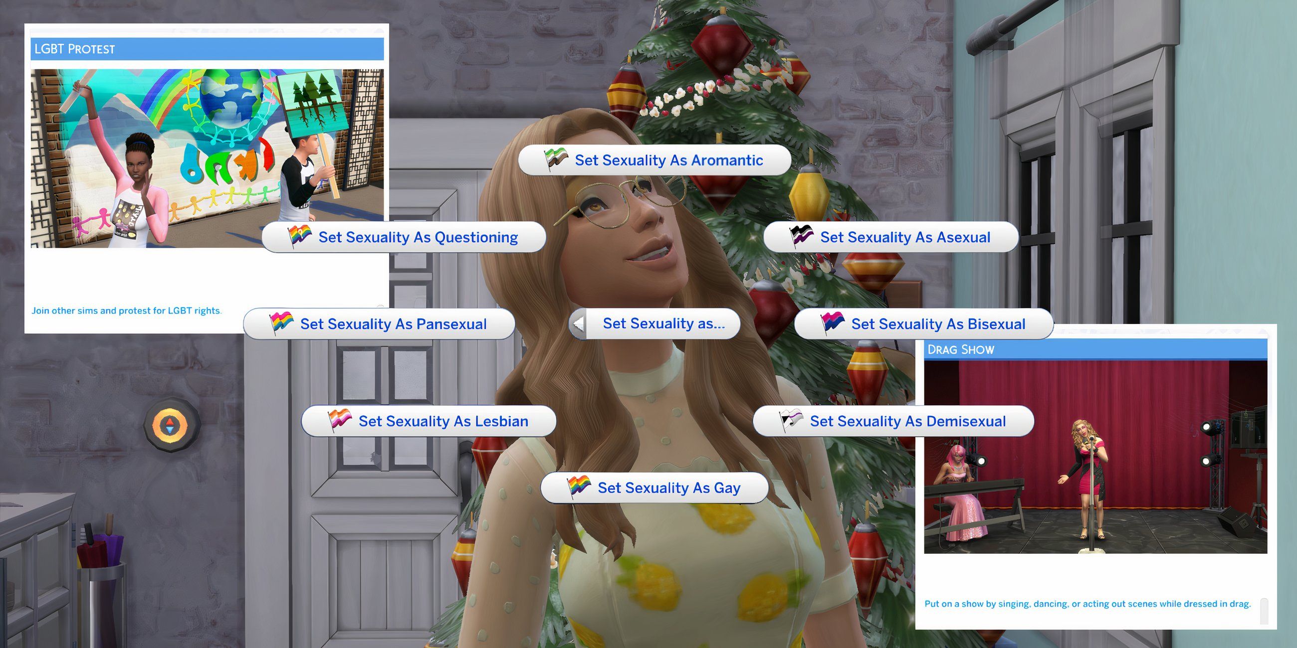 A Sim is pondering about their sexuality, which can be set using the LGBT Mod