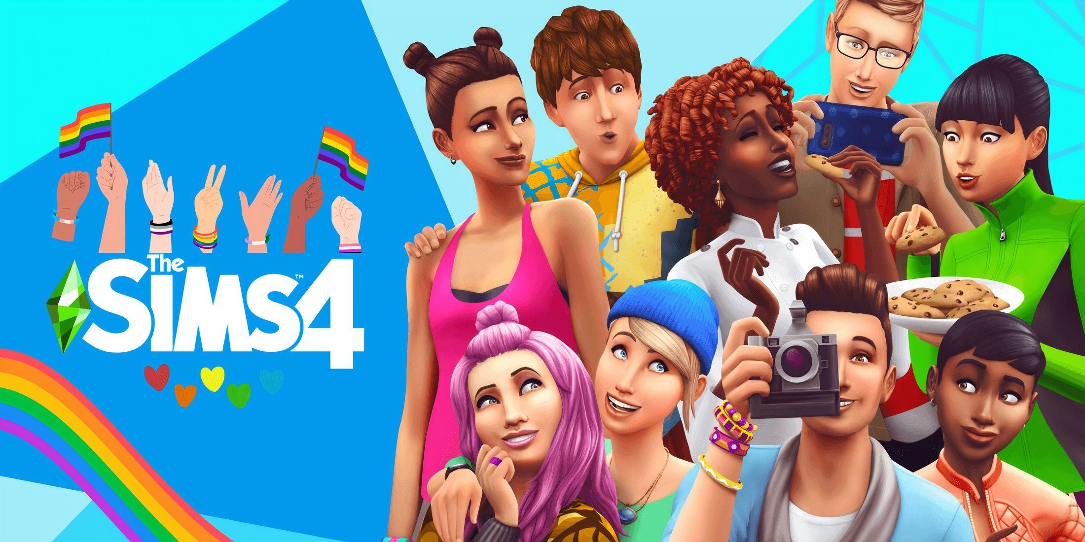 the sims 4 cover art with pride flag.