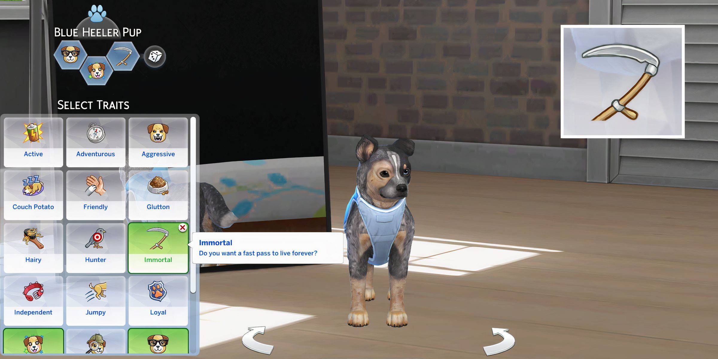 The new immortal trait from the Pet Immortality Trait mod in create-a-sim