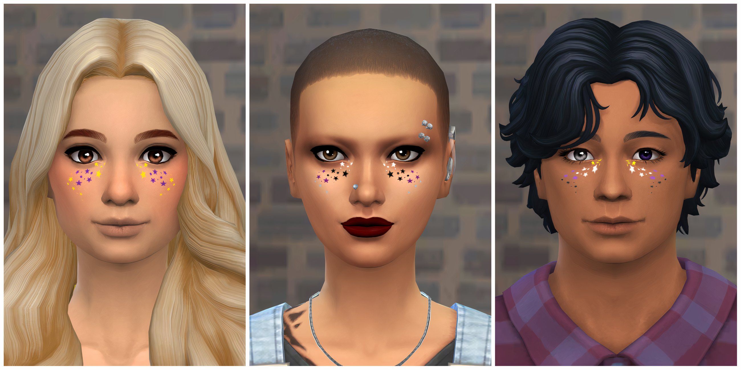 Sims with pride makeup from the Pridedust Facepaint mod