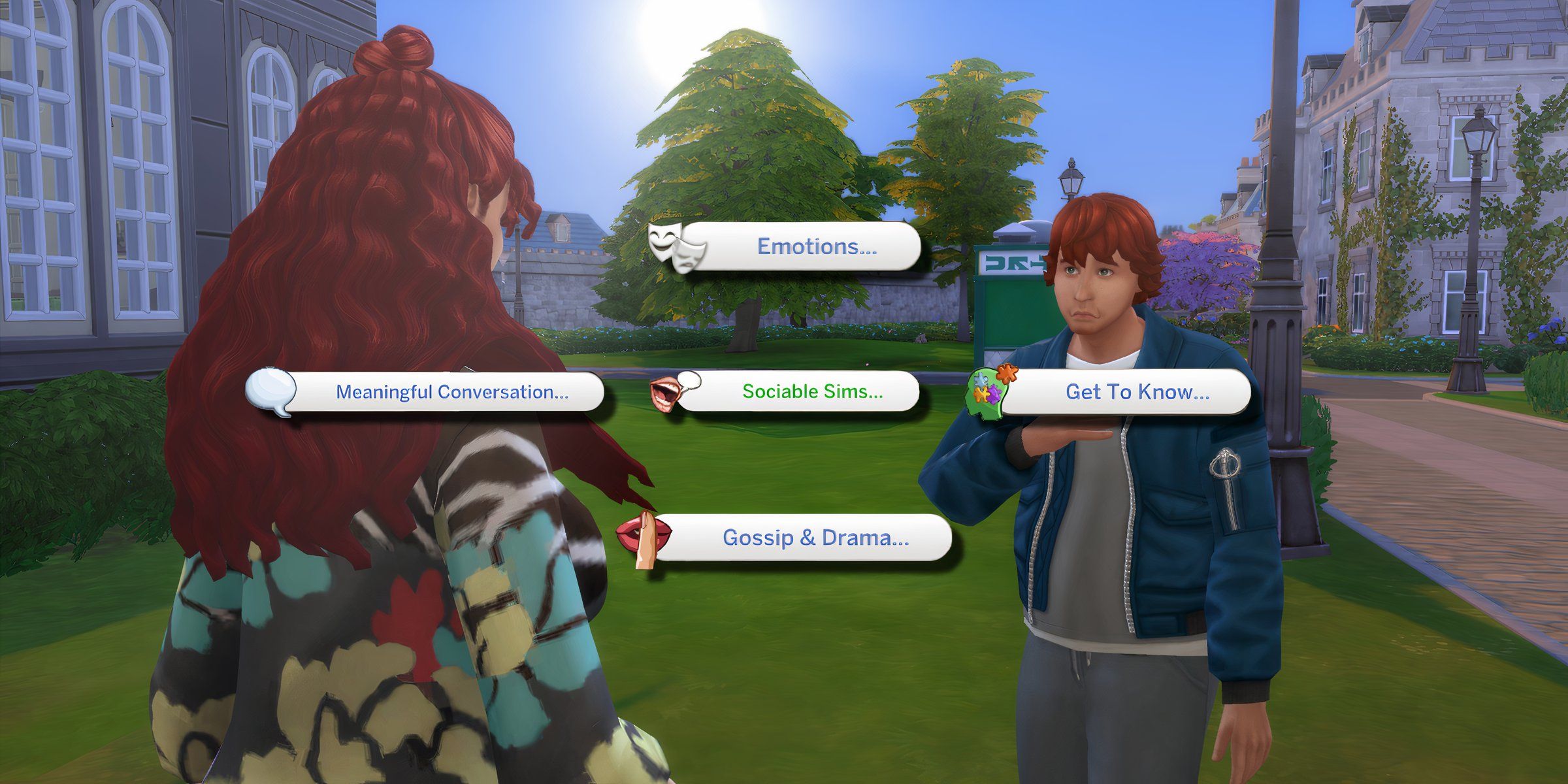 Pie menu options for the Sociable Sims mod that adds new social interactions