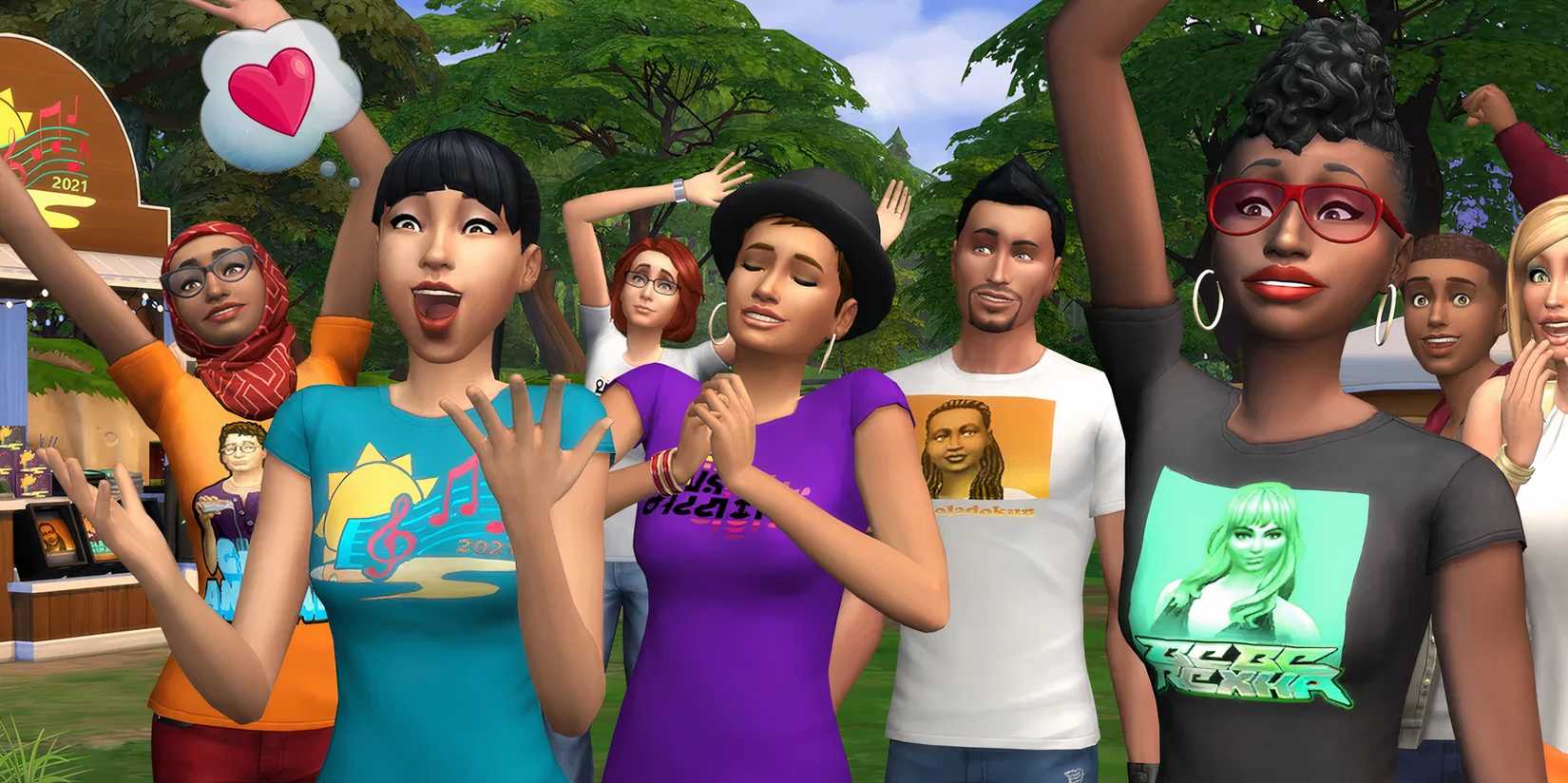 Sims townies grouped into an excited crowd