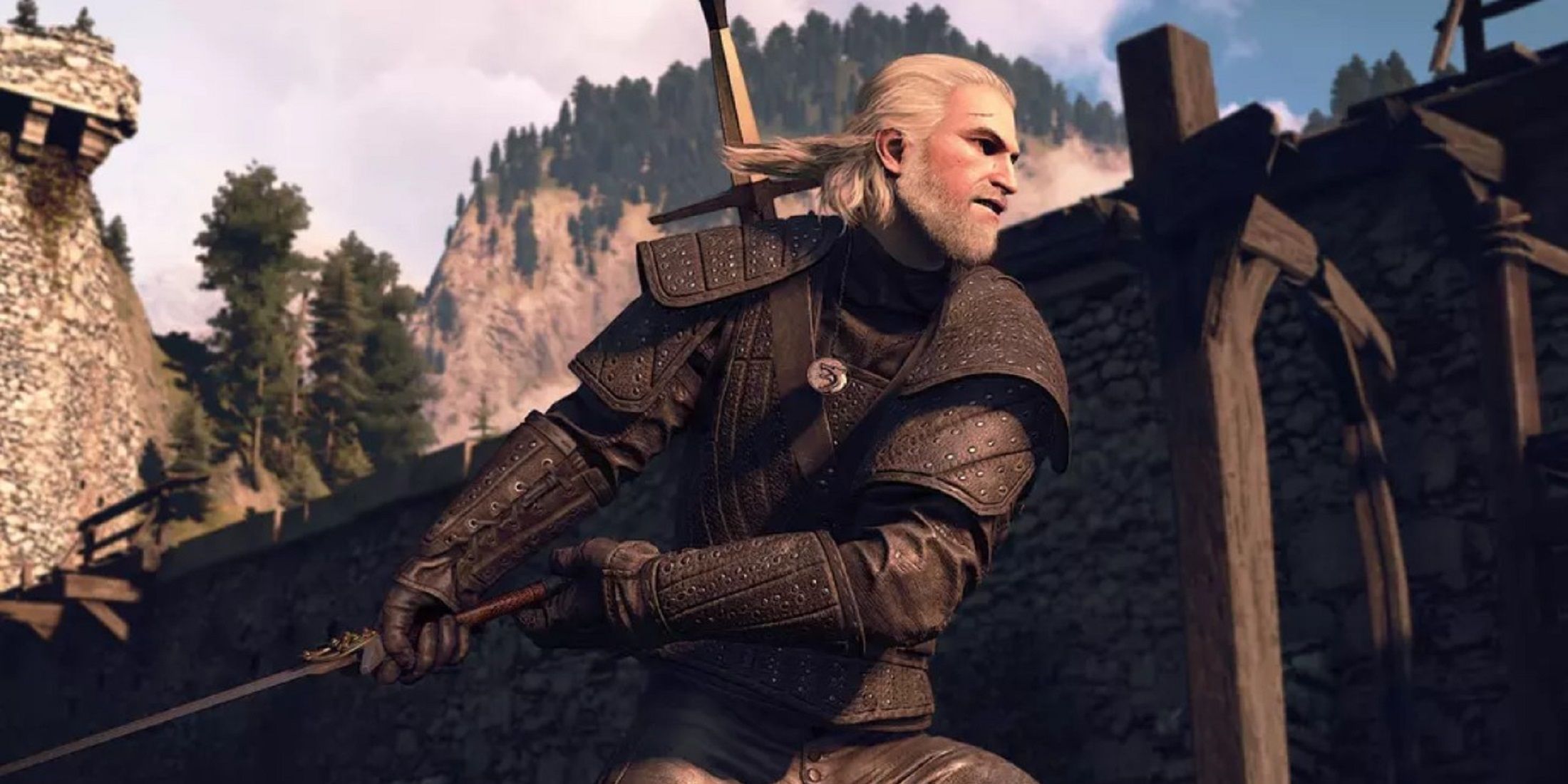Geralt in armor swinging sword