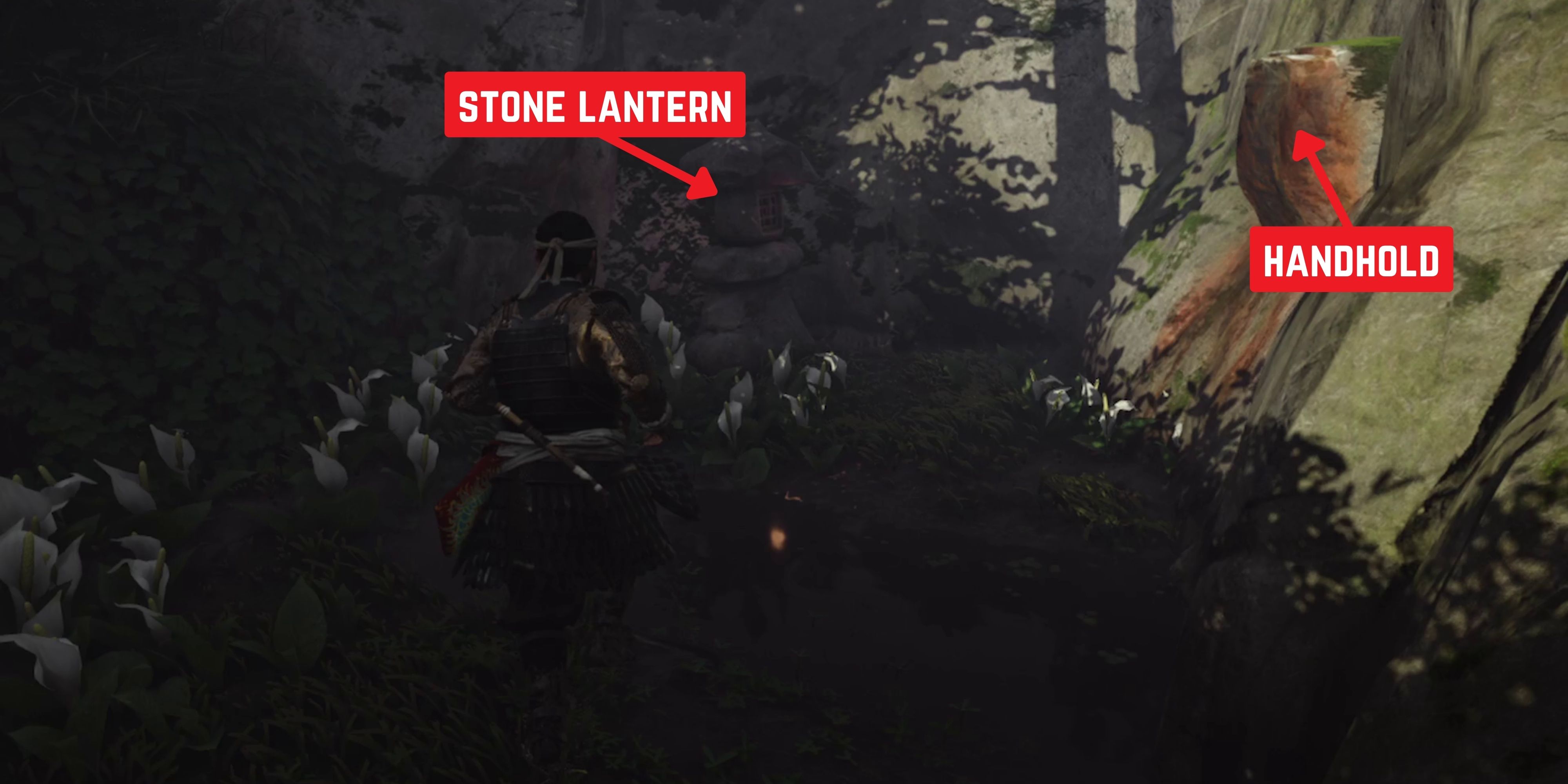 third stone lantern in the marsh rock shrine in ghost of tsushima