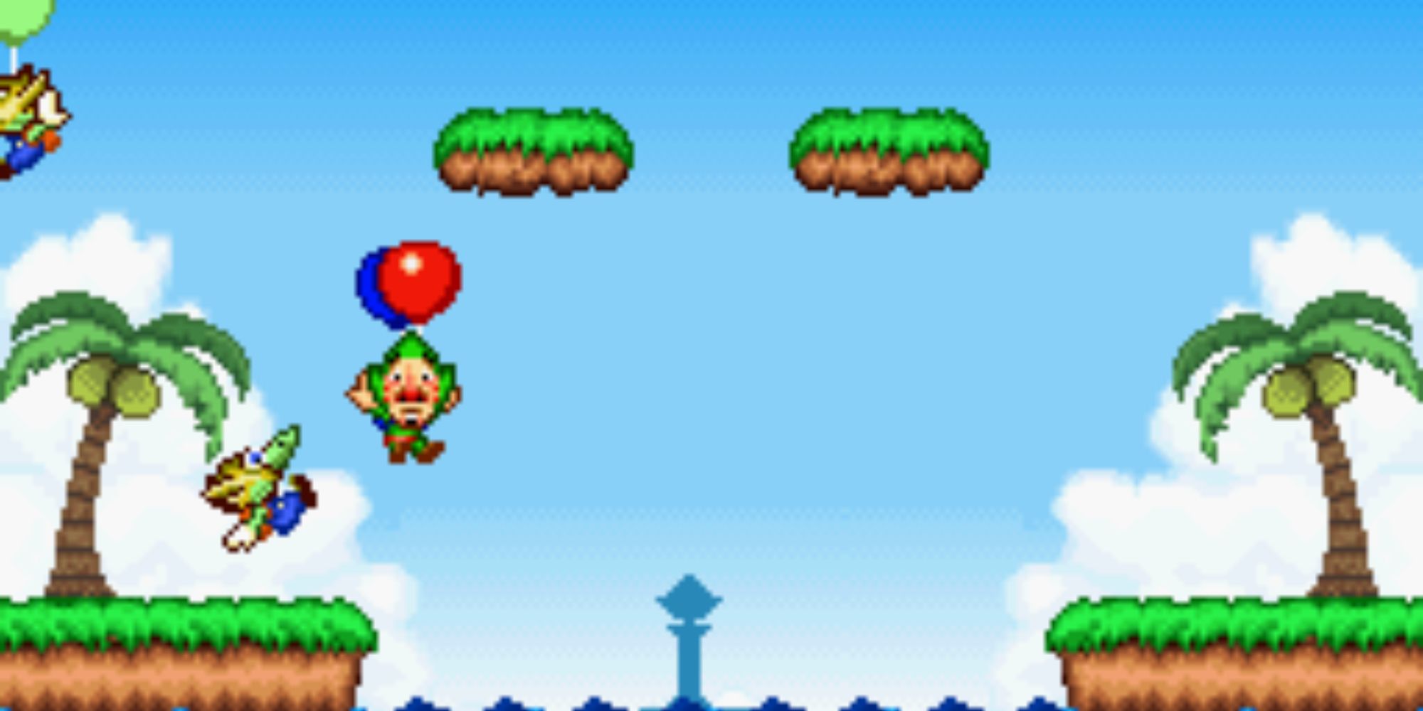 Tingle facing the screen in a balloon fight