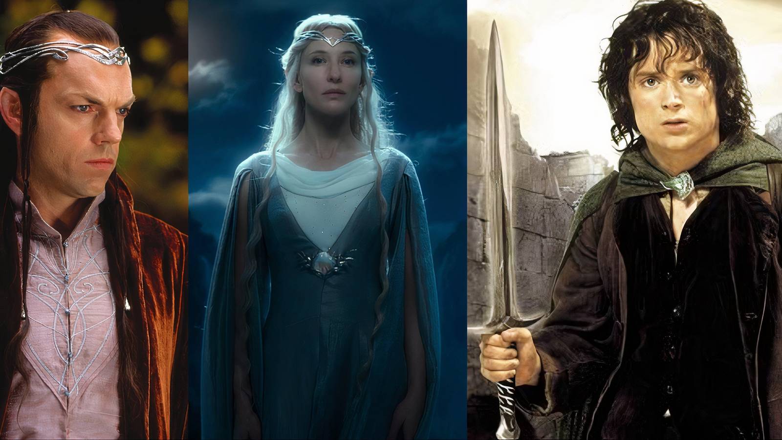 Elrong, Galadriel, and Frodo in The Lord of the Rings