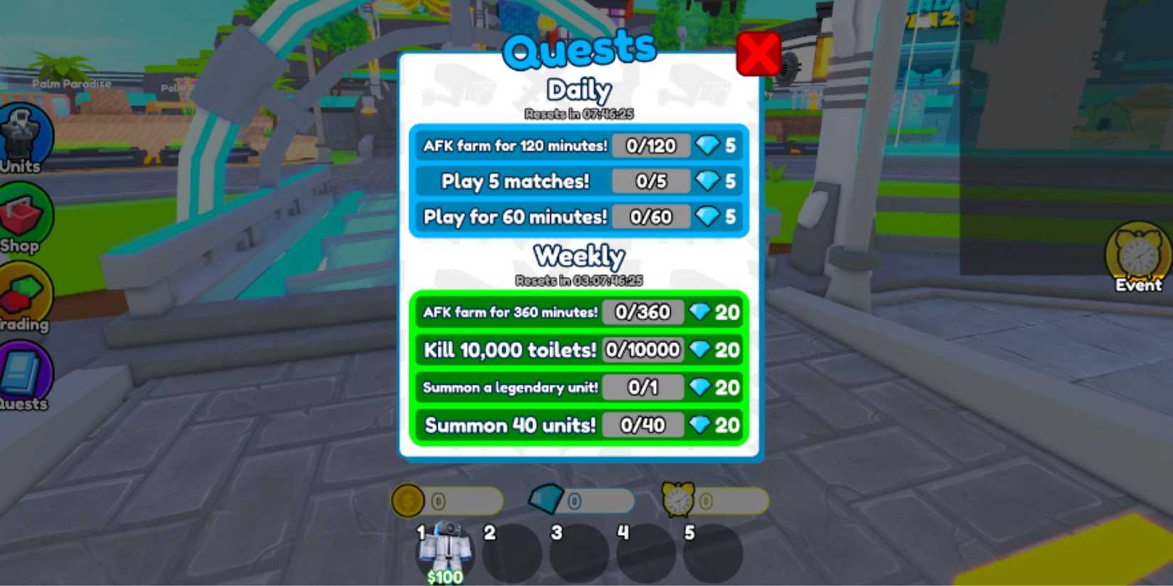 Toilet Tower Defense quests