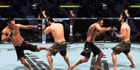 UFC 5 low kick to straight cross