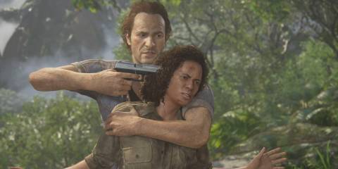 Sunny holding a hostage in Uncharted 4