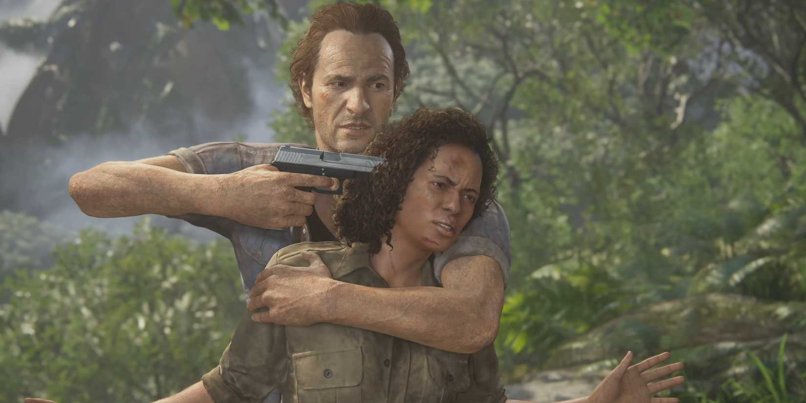 Sunny holding a hostage in Uncharted 4