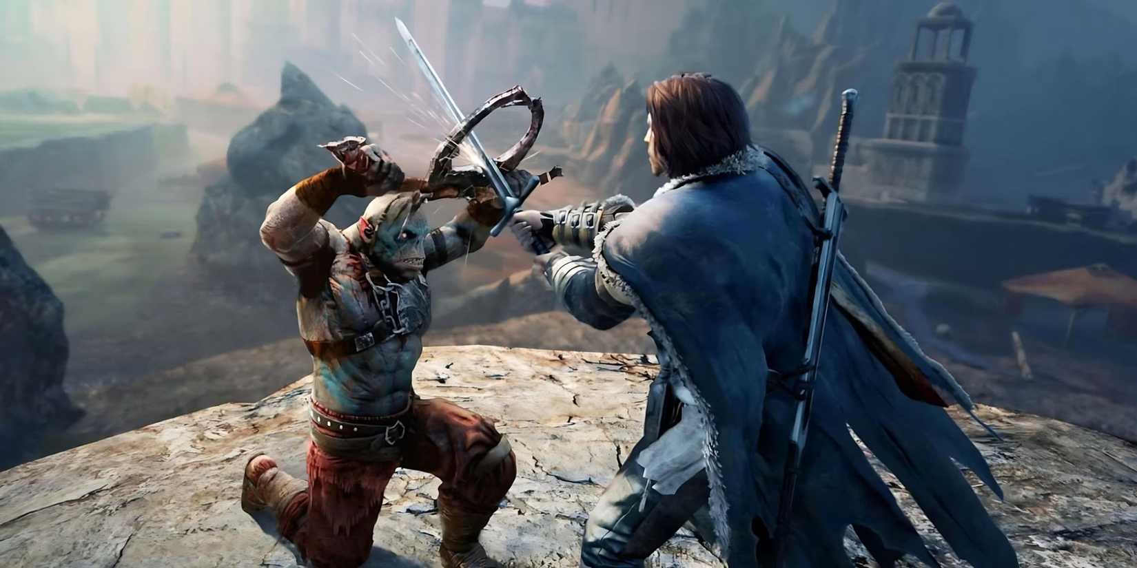 Talion fighting an Orc in Middle Earth: Shadow of Mordor
