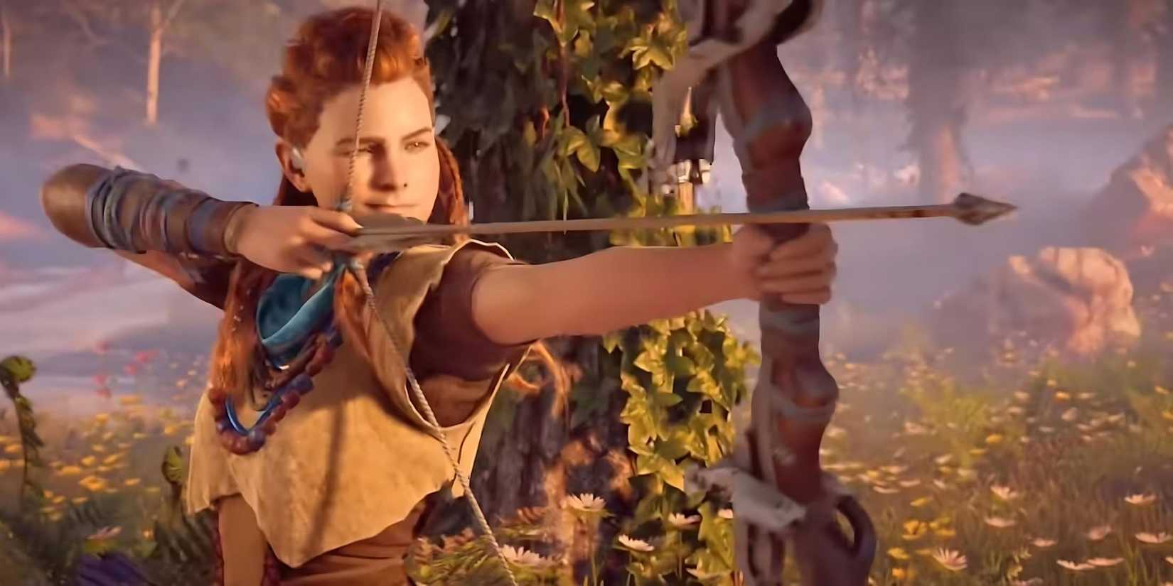 Horizon Zero Dawn's Aloy aiming her bow