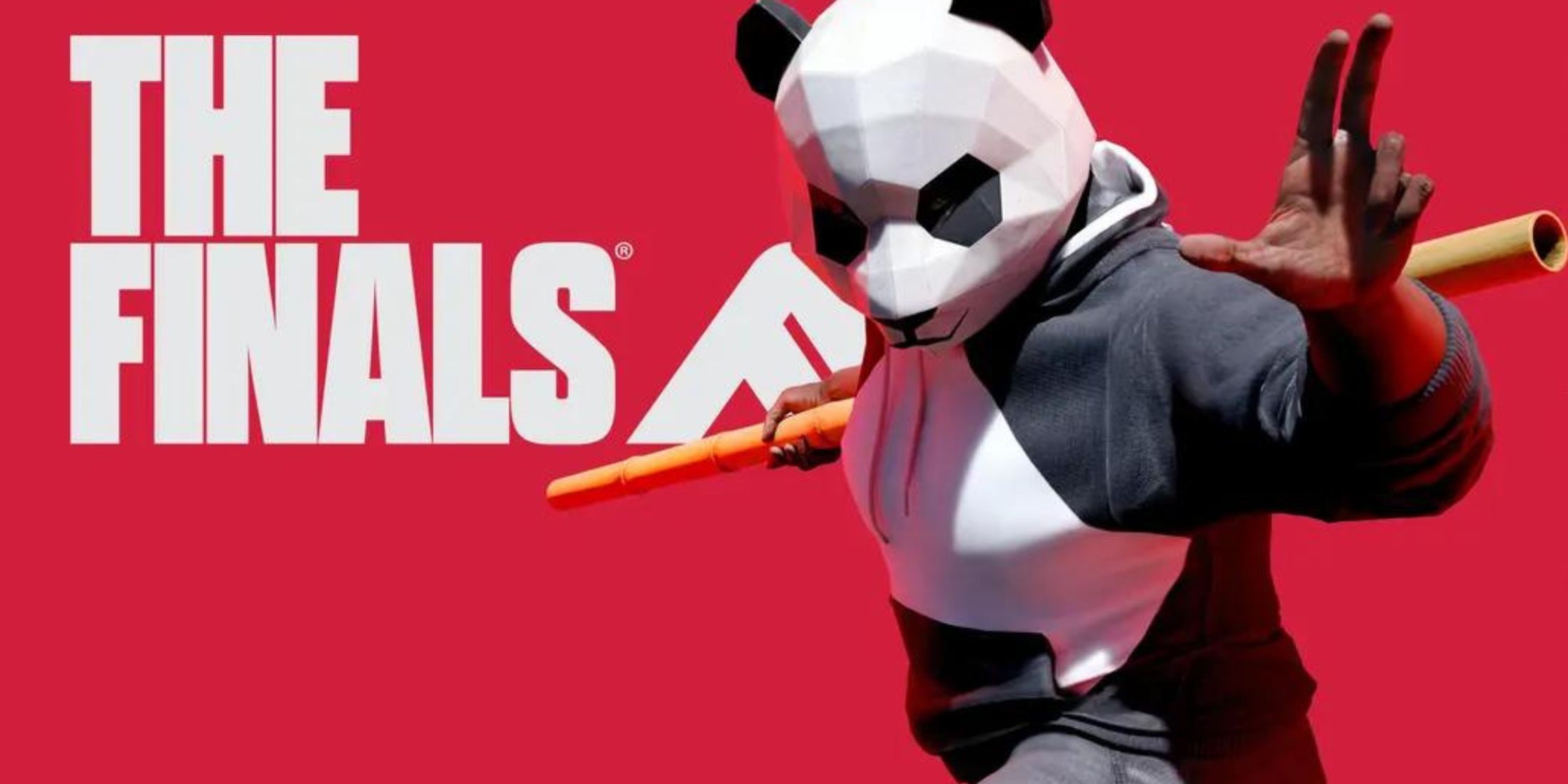 Key art for The Finals showing a person in a panda mask.