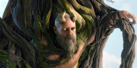 Mimir trapped in a tree in God of War