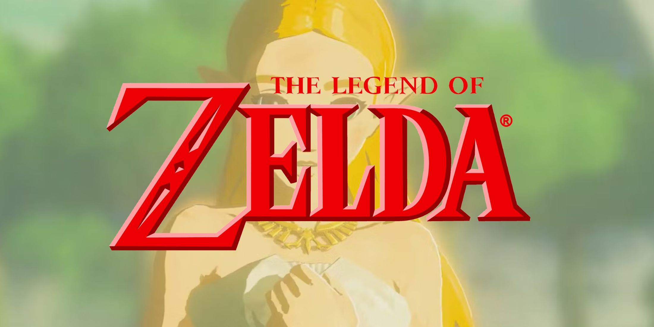The logo for The Legend of Zelda in front of princess Zelda.