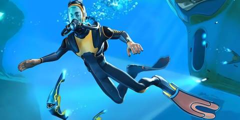 Riley Robinson from Subnautica diving underwater