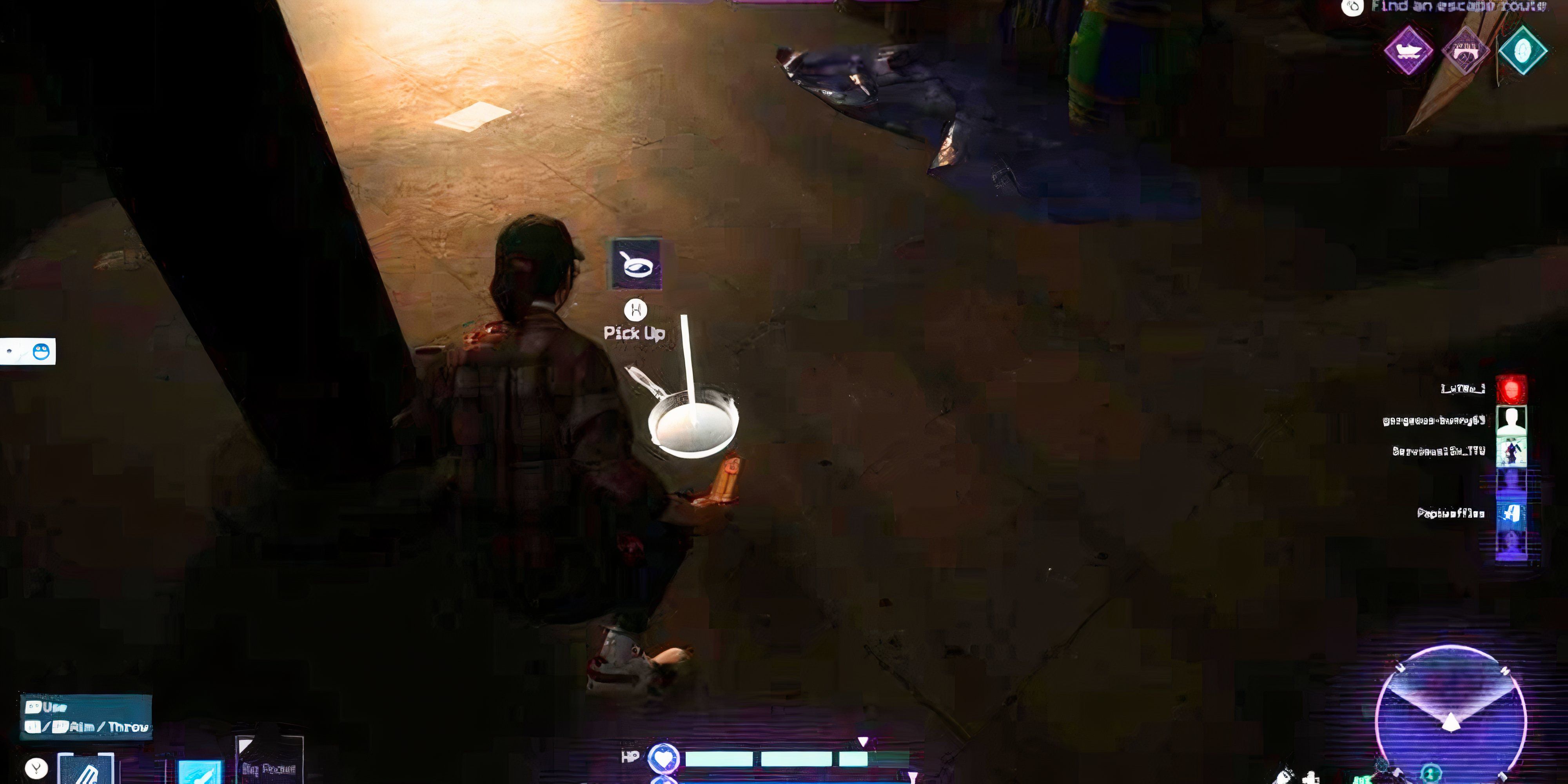 a human player finds a frying pan on the ground