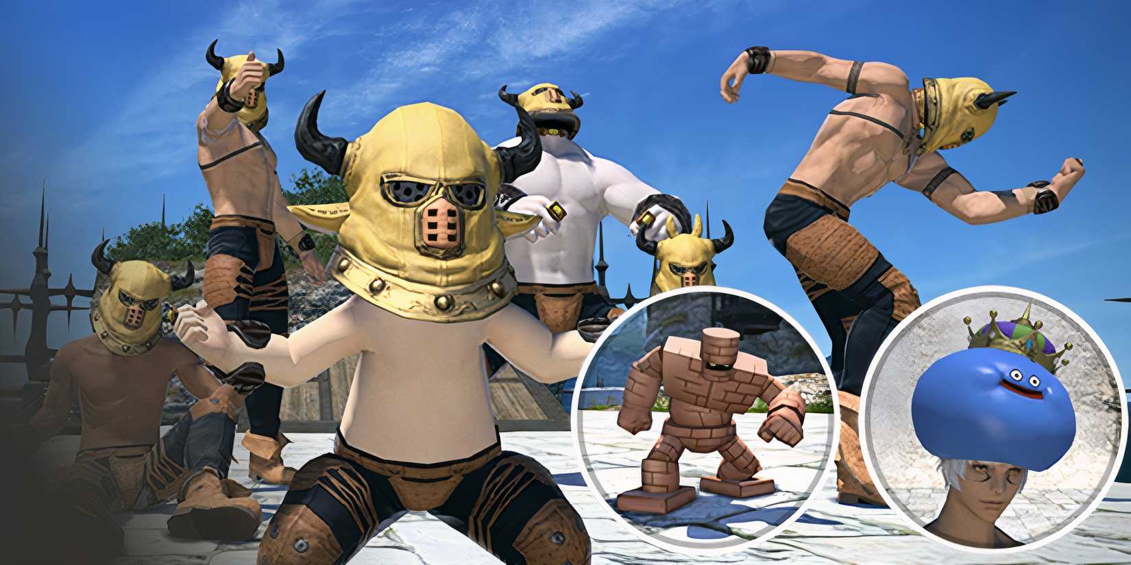 images of the cosmetic rewards for the dragon quest crossover event, as well as the wind up minion