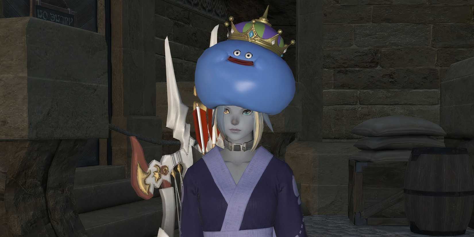 a femal Au'Rae wearing the slime king crown