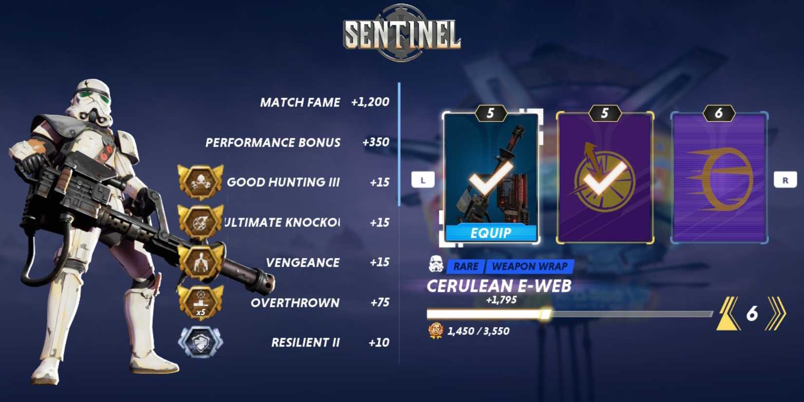 A post-match summary from Star Wars: Hunters for Sentinel