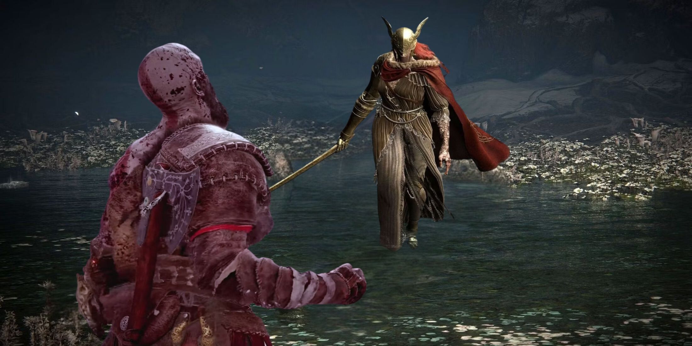 Kratos and Malenia facing off