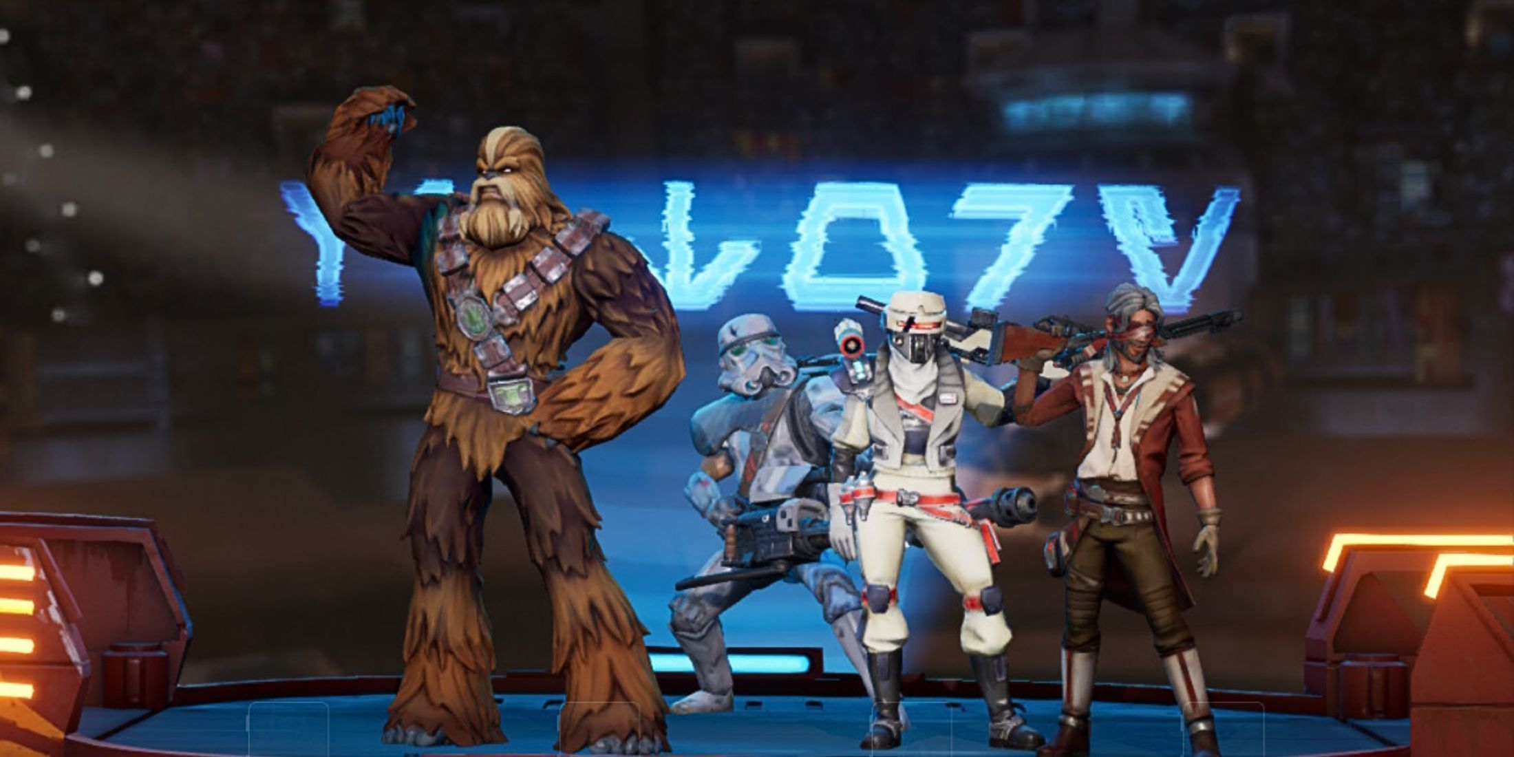 Grozz and his teammates in a victory pose in Star Wars: Hunters