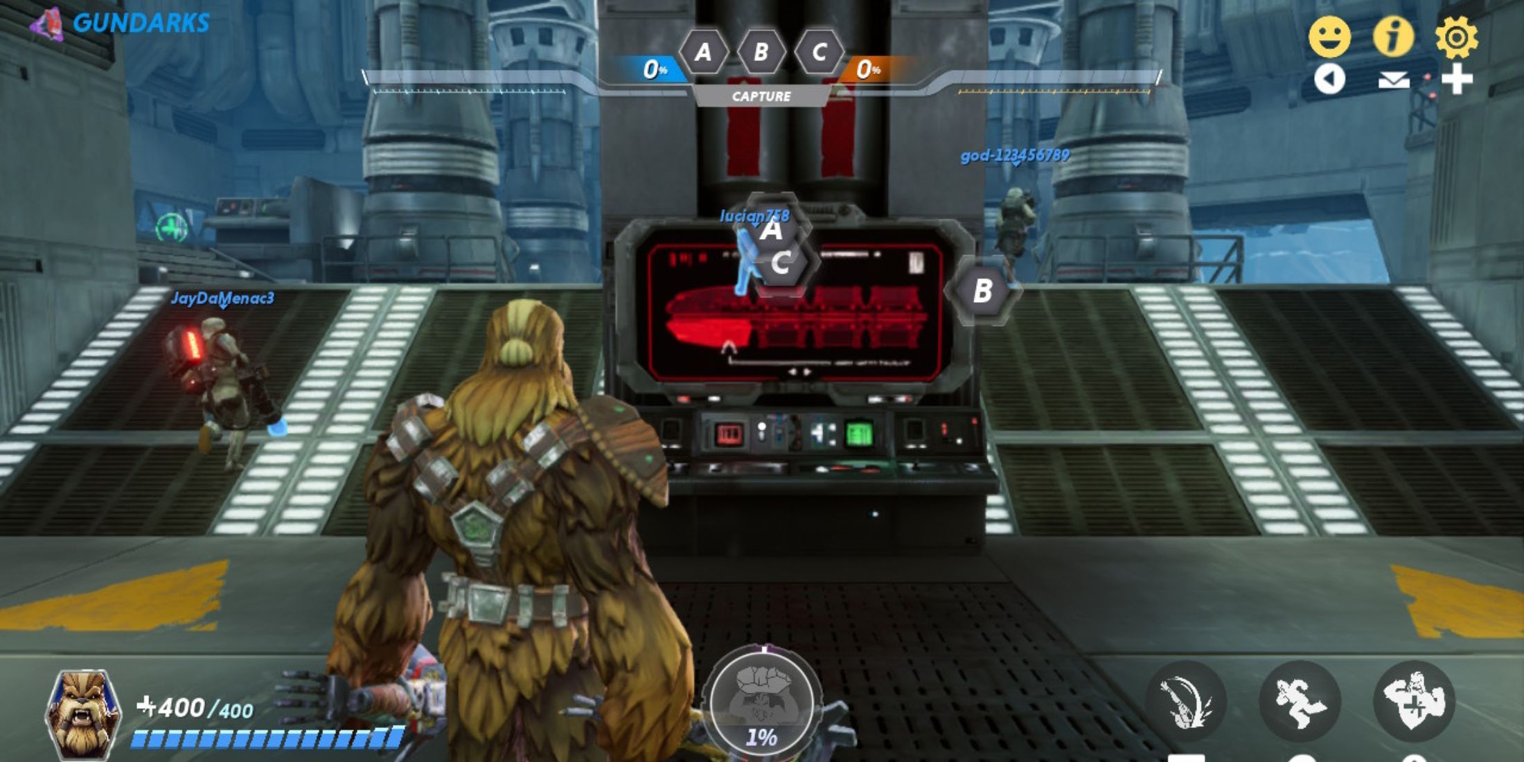 A player using Grozz in a match in Star Wars: Hunters
