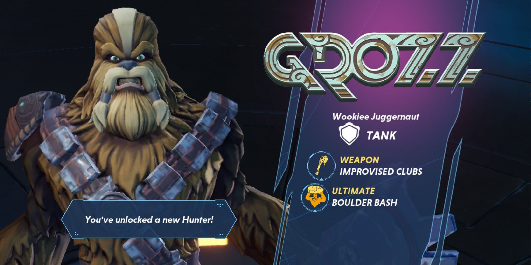 Grozz being unlocked in Star Wars: Hunters