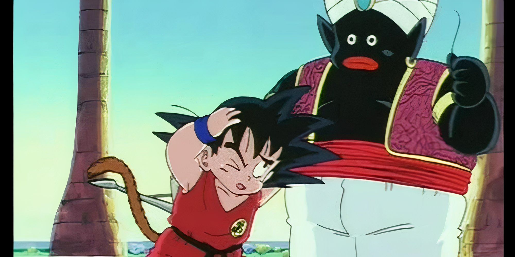 Mr. Popo picking out a strand of Goku's hair