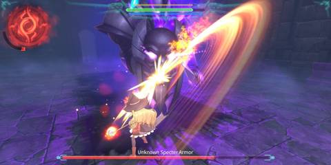 A player attacking an Unknown Specter Armor in Little Witch Nobeta