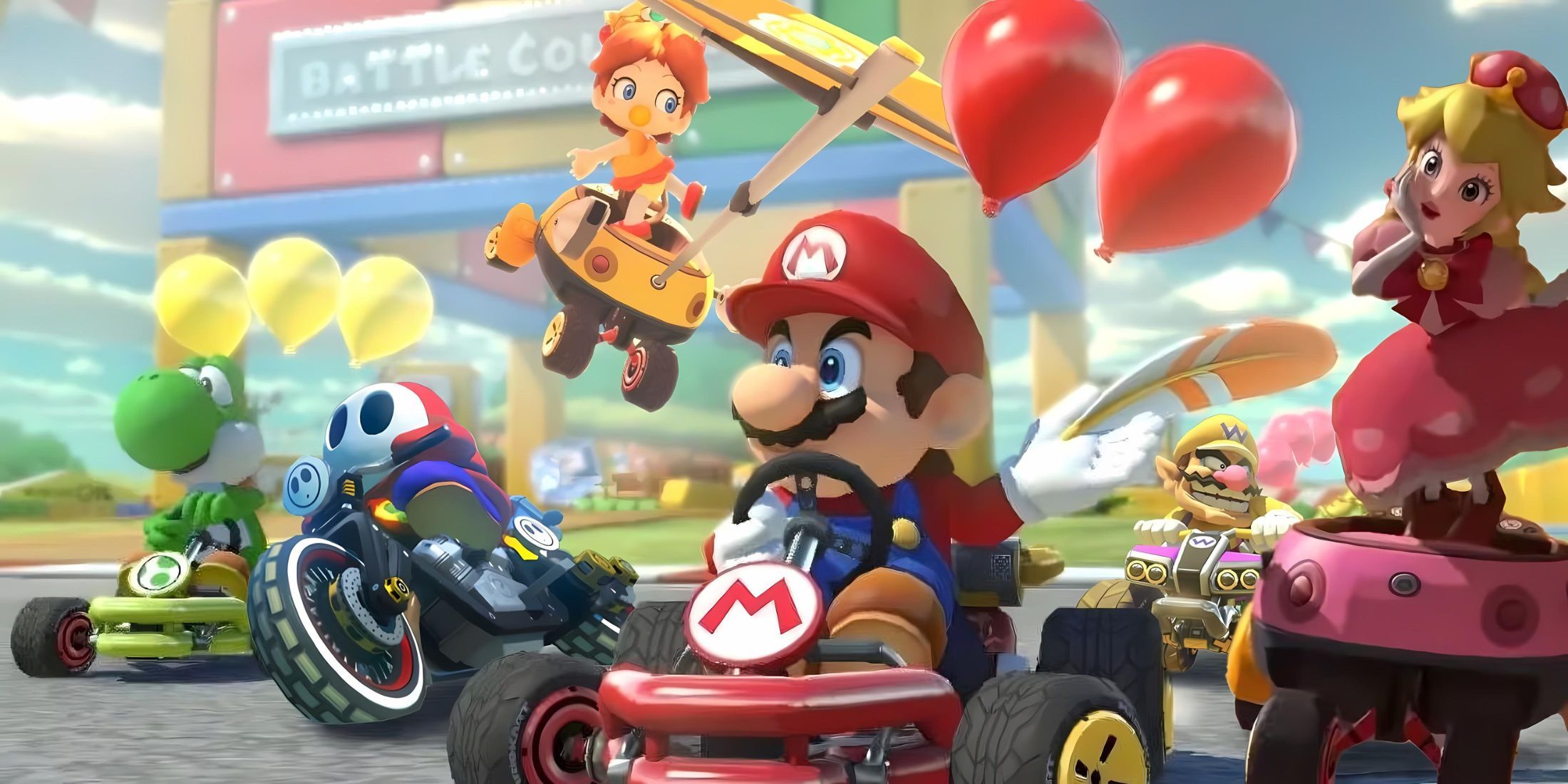 Mario Kart characters racing against each other