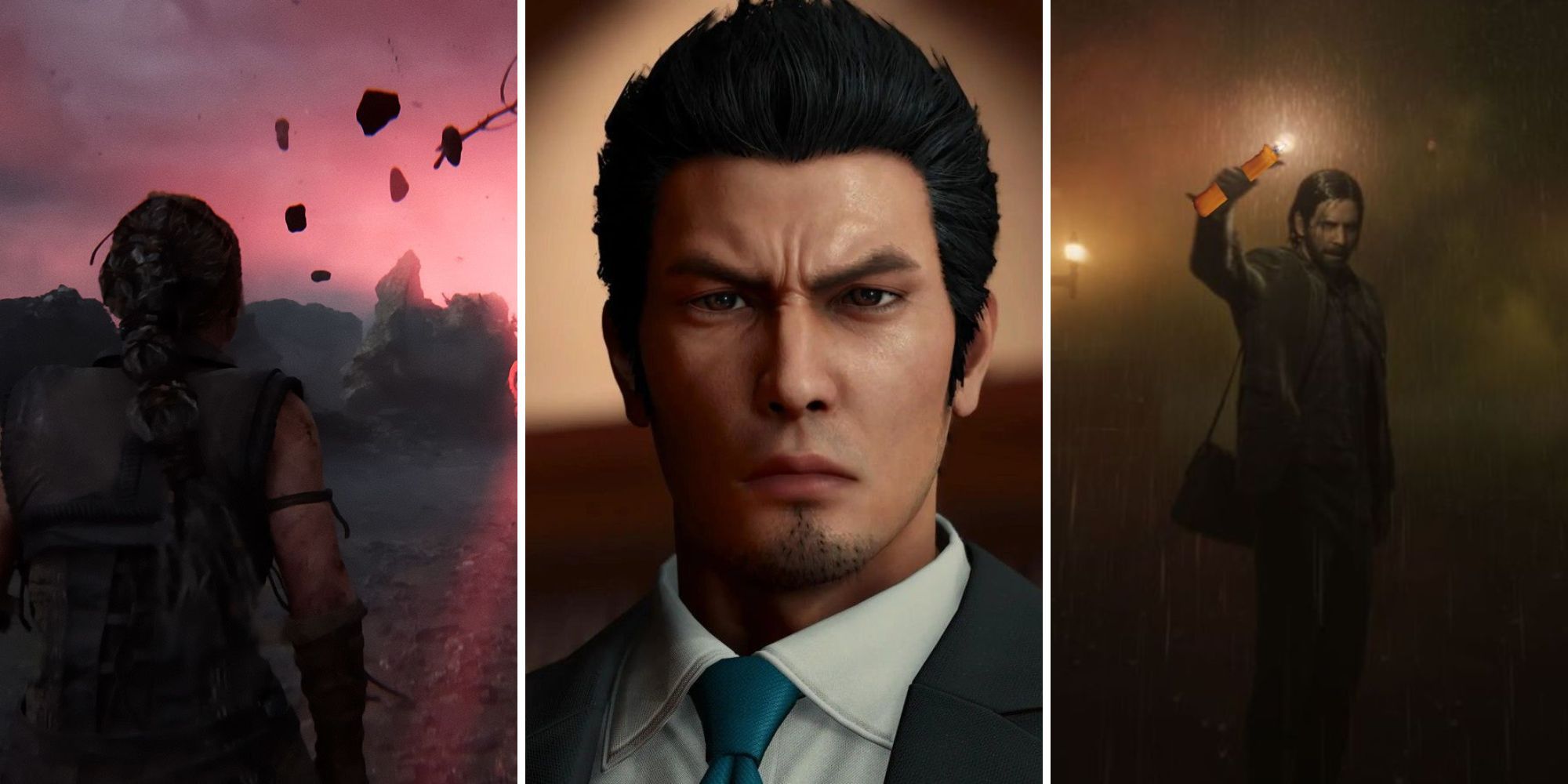 A grid showing the games Senua's Saga: Hellblade 2, Like a Dragon Gaiden: The Man Who Erased His Name, and Alan Wake 2