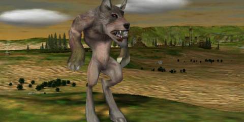 A wolf monster on two legs in Black & White