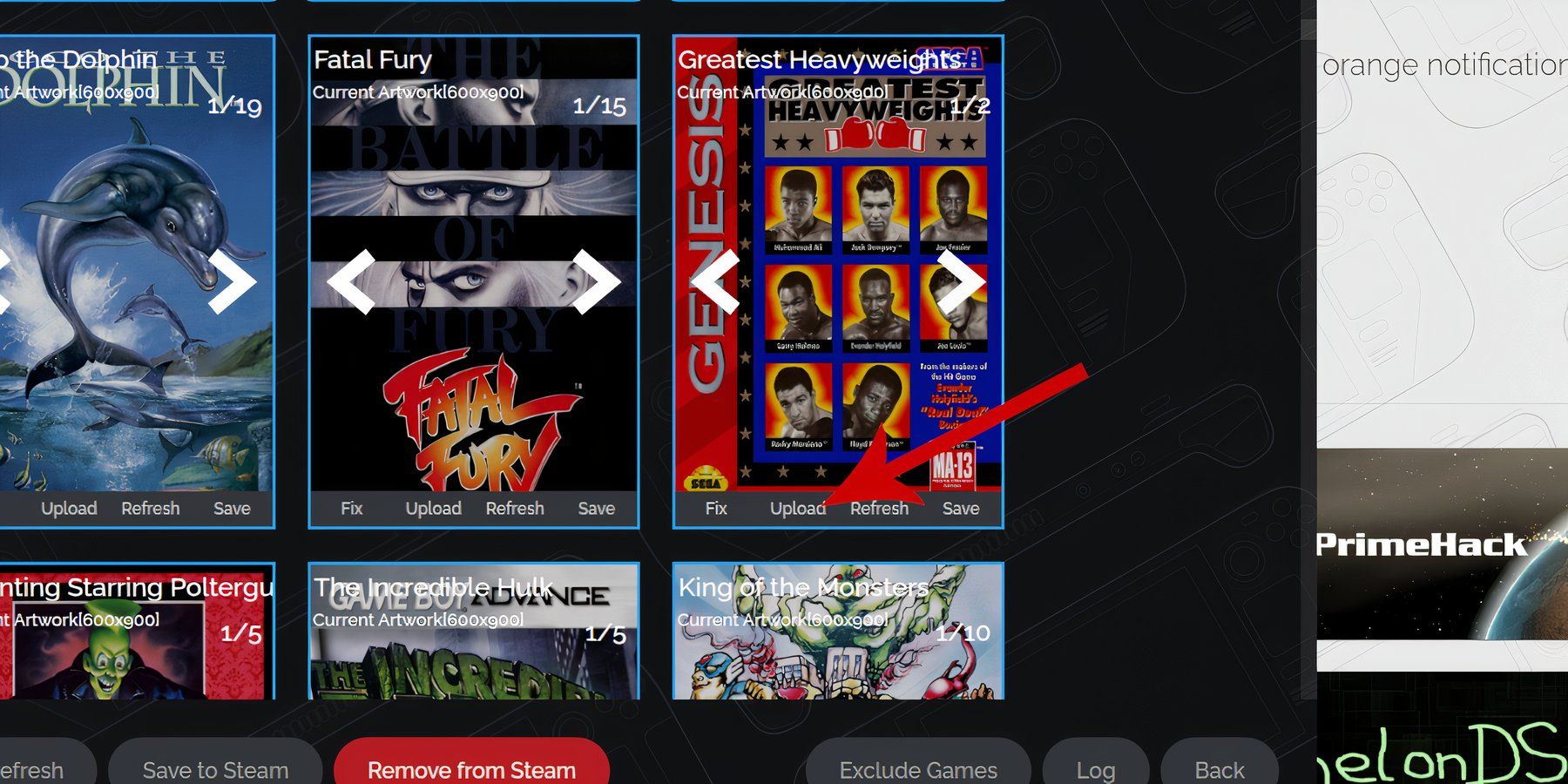 Uploading a Genesis cover image on the Steam Rom Manager