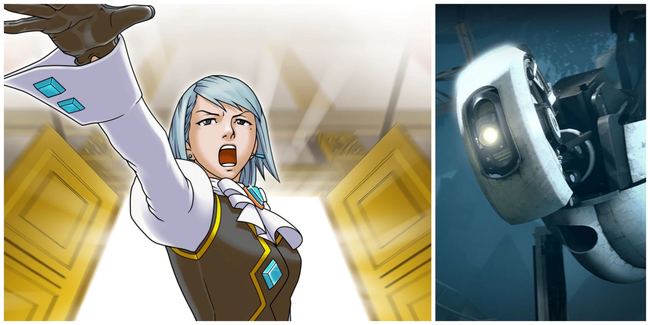 Franziska Von Karma from Ace Attorney (left) and GlaDOS from Portal 2 (right)
