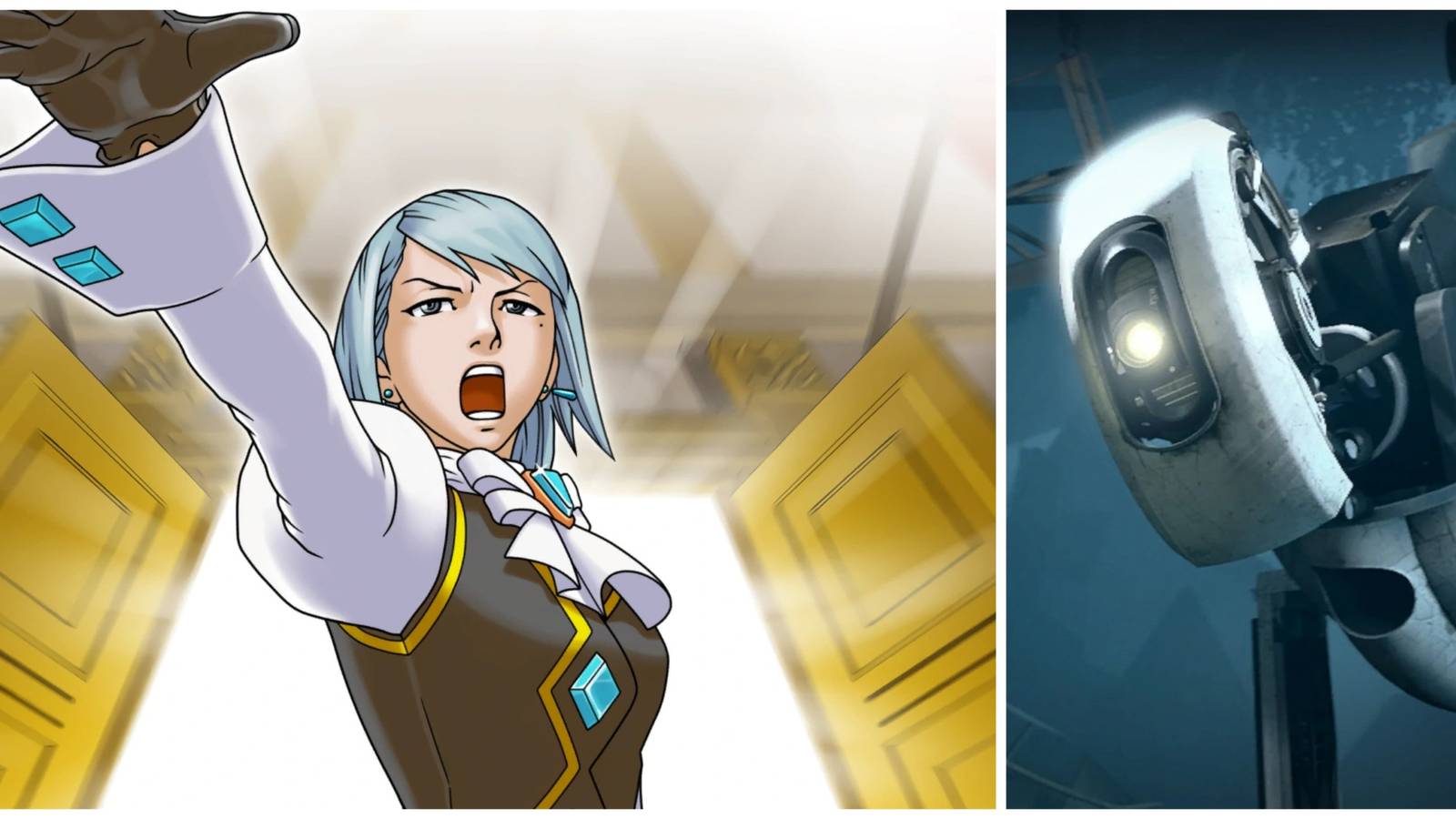 Franziska Von Karma from Ace Attorney (left) and GlaDOS from Portal 2 (right)