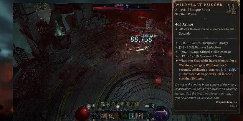 Wildheart Hunger stats and battle in Diablo 4