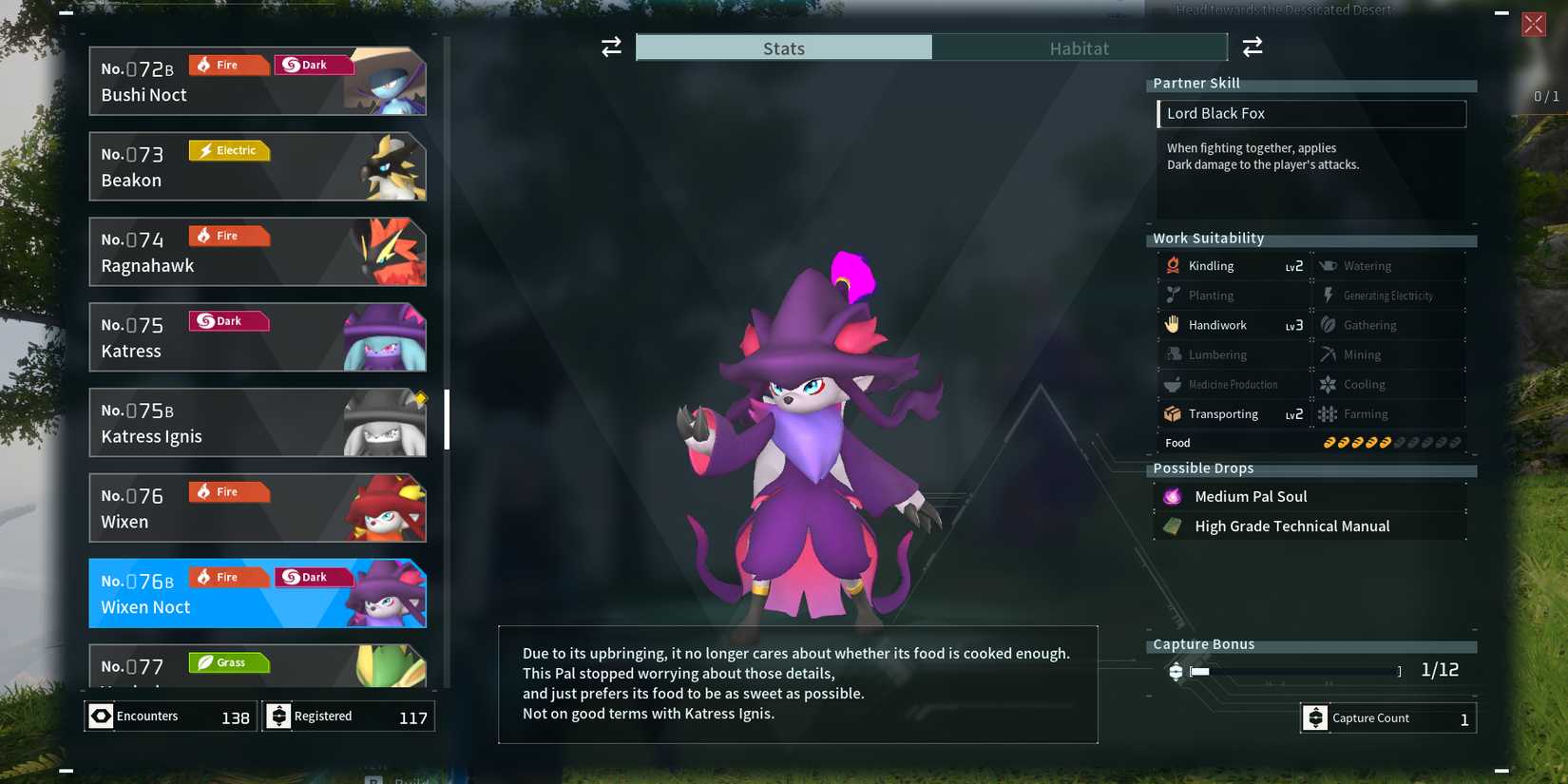 Wixen Noct in Palworld paldeck