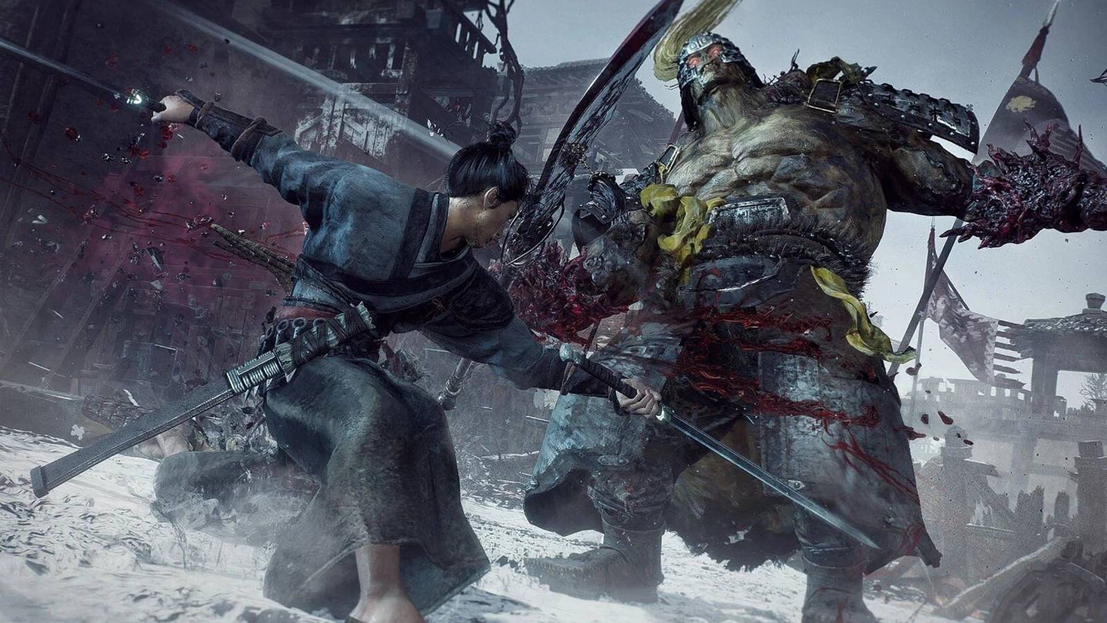 Wo Long player fighting an enemy in snow