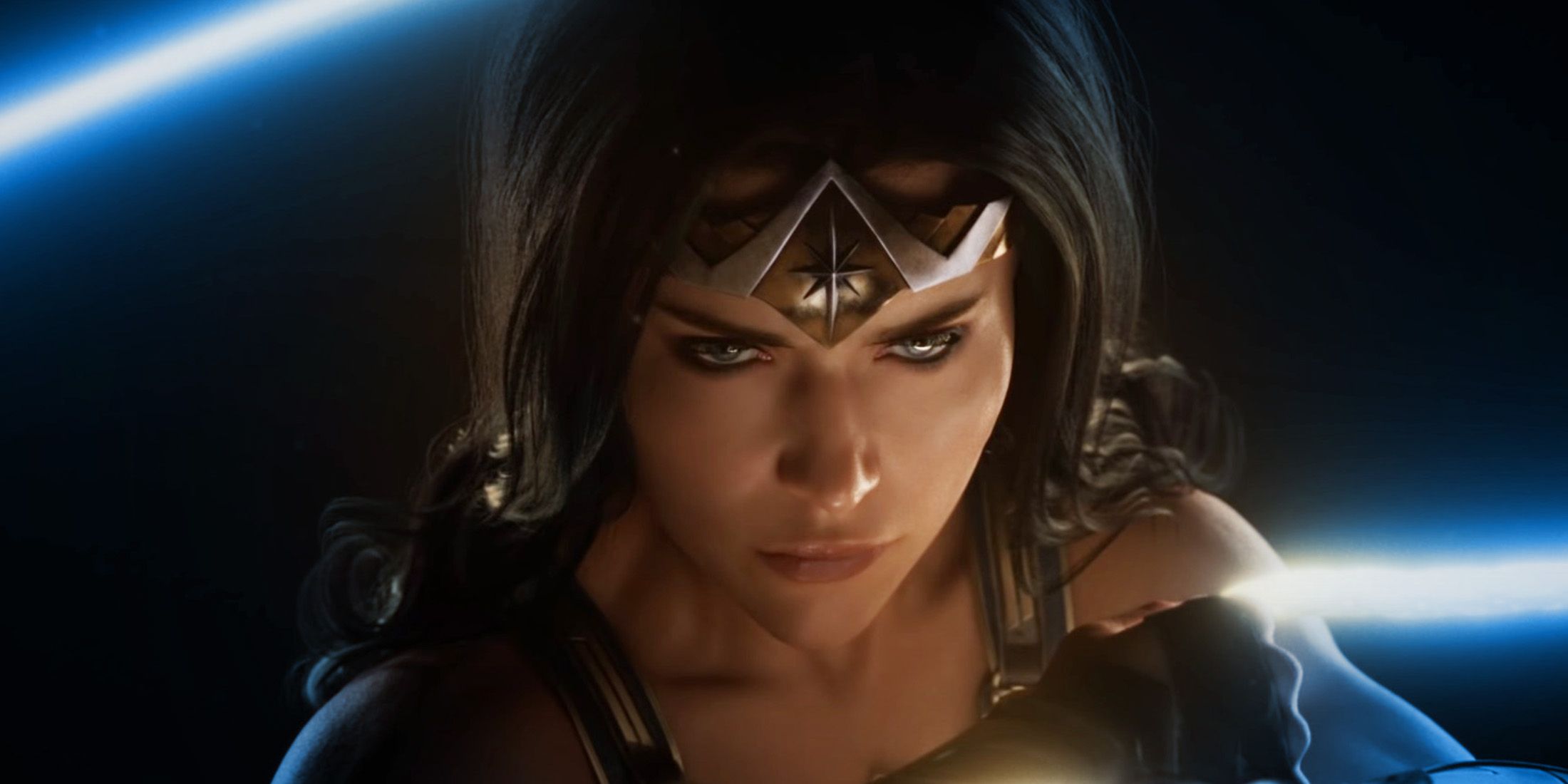 Wonder Woman Monolith Productions 2021 teaser screenshot close-up with blue colored vignette effect