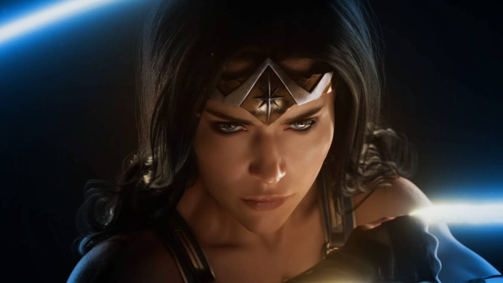 Wonder Woman Monolith Productions 2021 teaser screenshot close-up with blue colored vignette effect