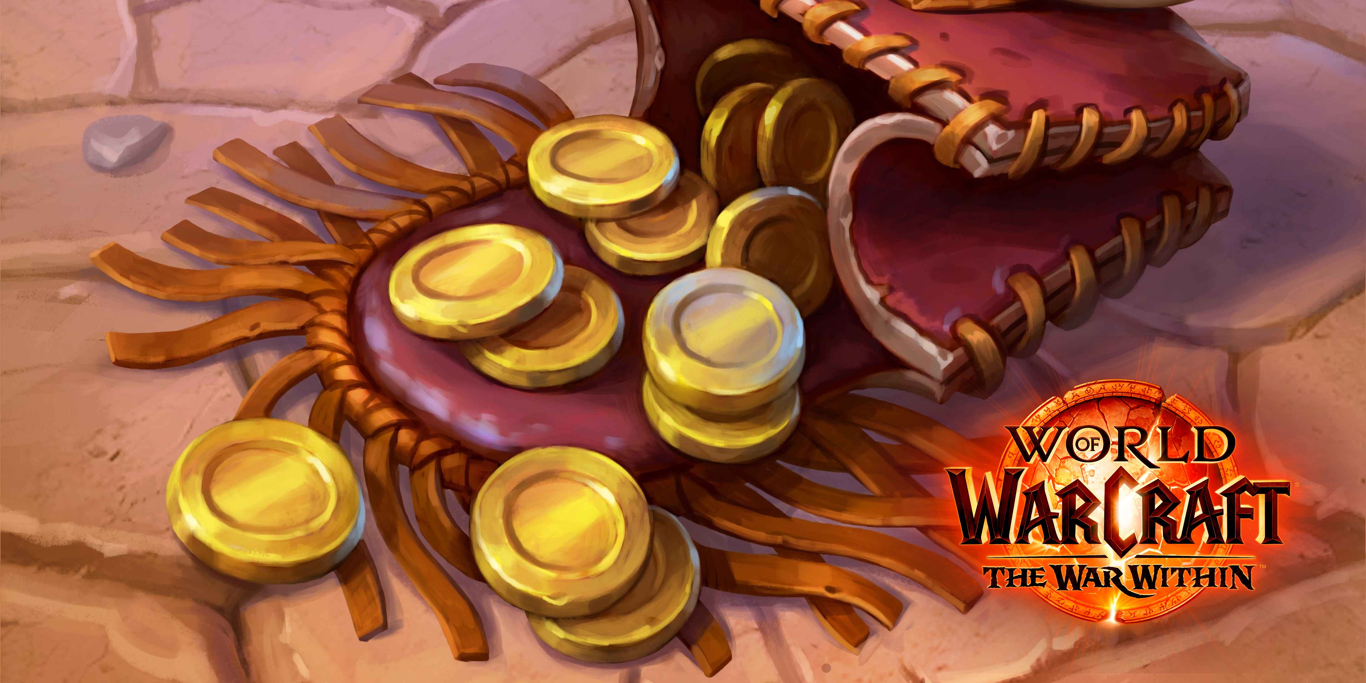a pouch of coins from hearthstone with the wow the war within logo on it