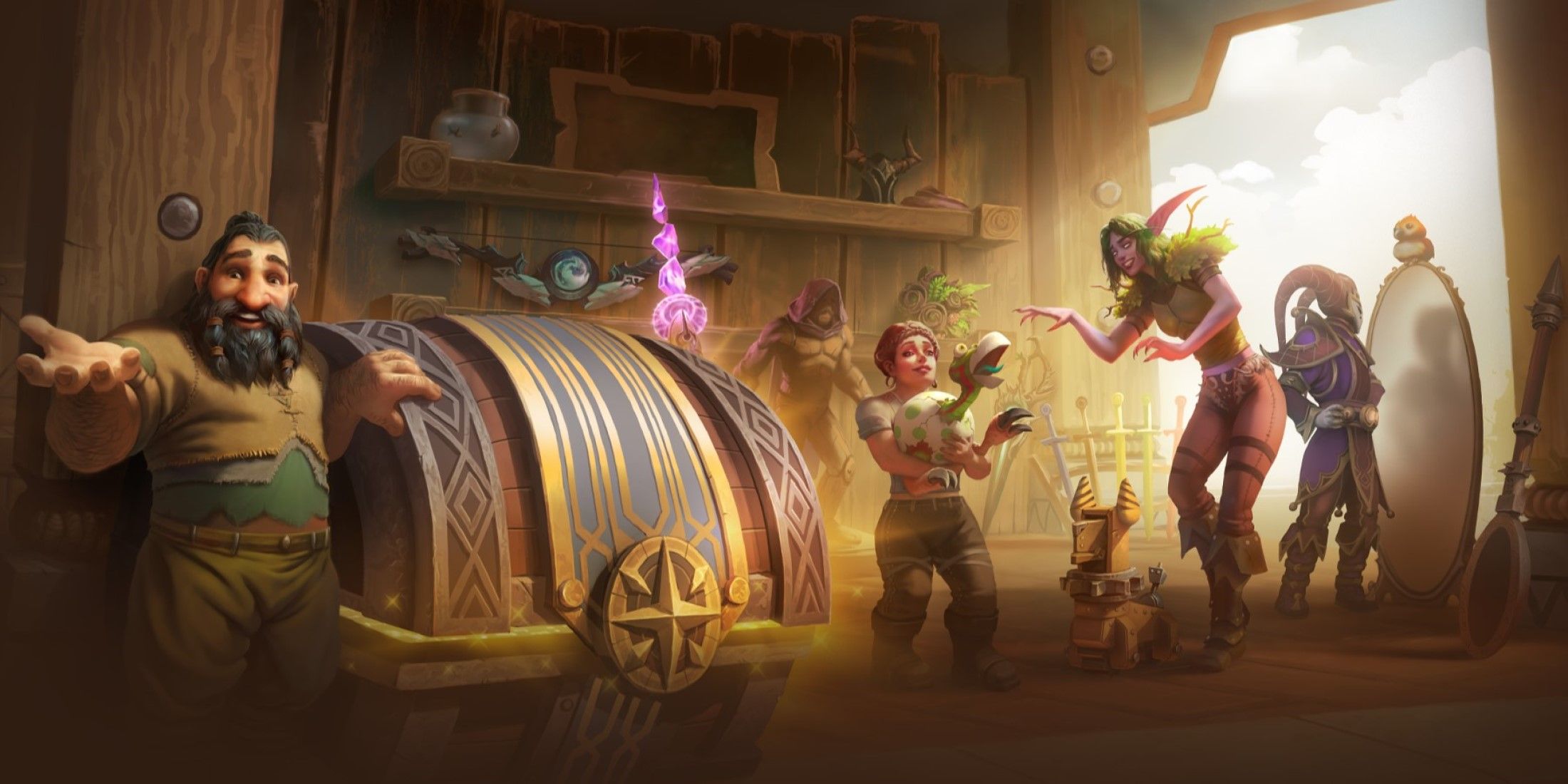 Official artwork of the Trading Post from World of Warcraft: Dragonflight.