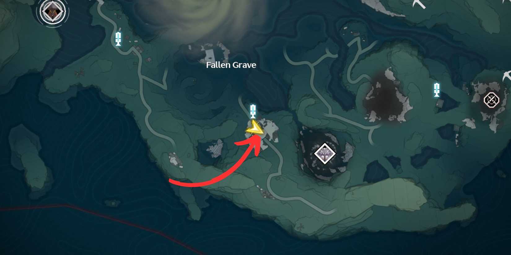Image showing the Fallen Grave puzzle location on the Wuthering Waves' map