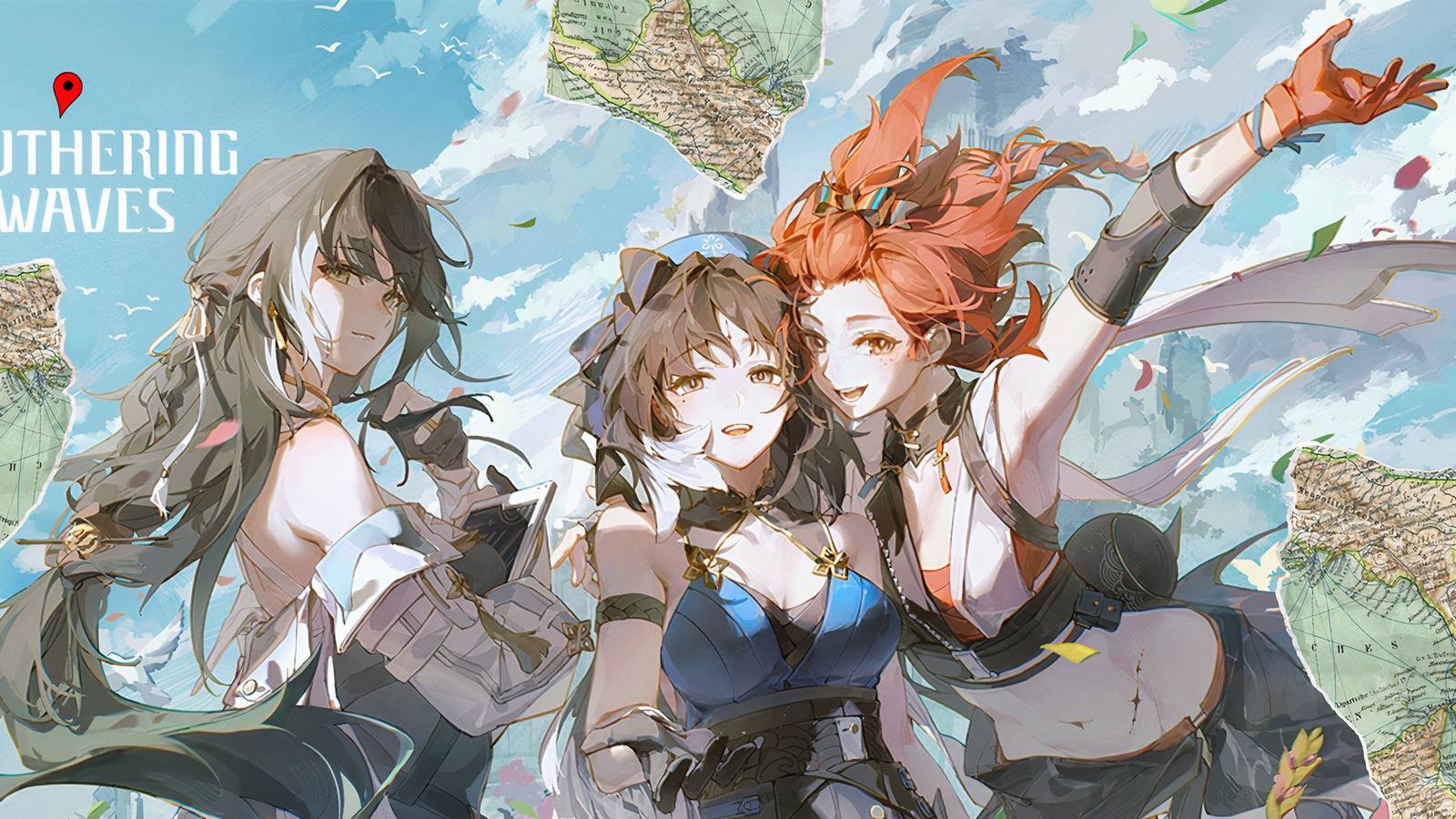 wuthering waves cover art covered with pieces of a map.