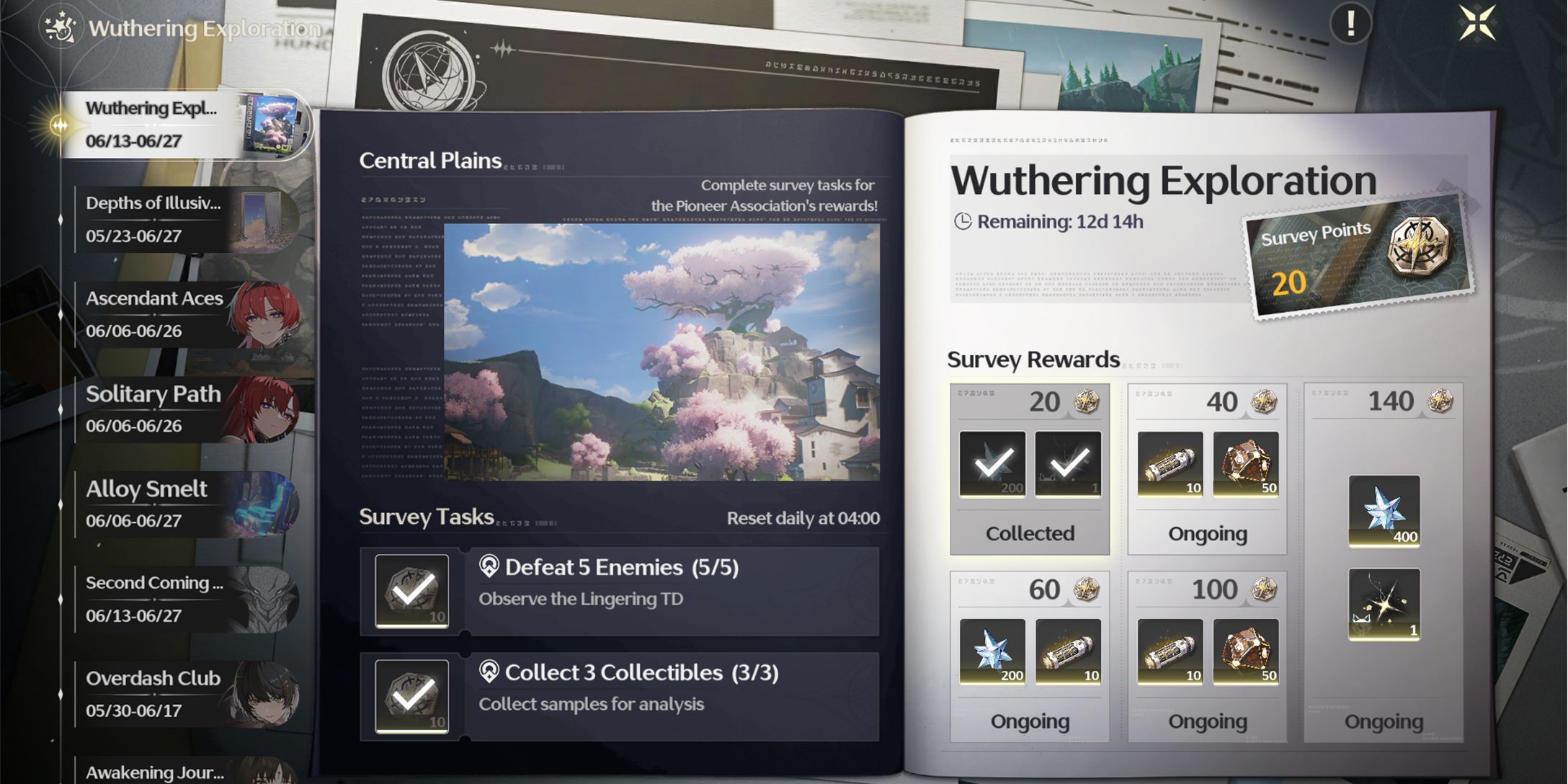 wuwa wuthering exploration event survey task central plains