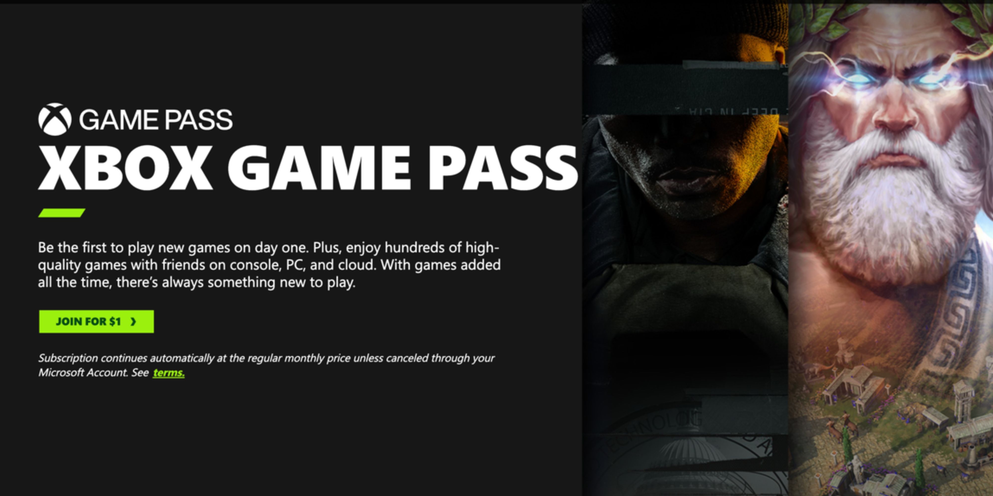 xbox game pass homepage.