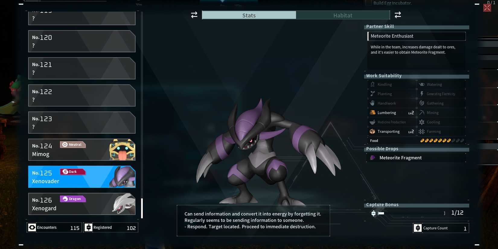 Xenovader in Palworld paldeck entry