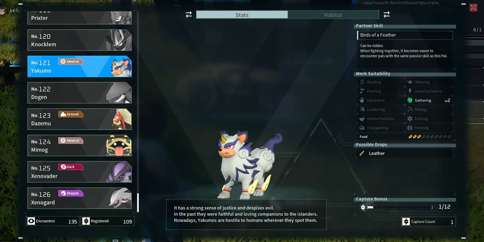 Yakumo in Palworld paldeck