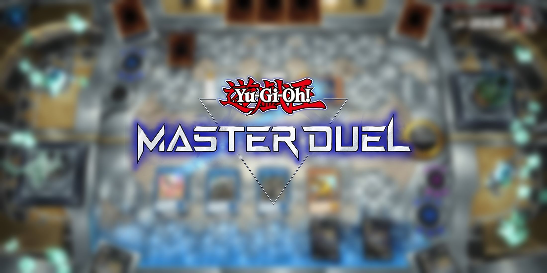 A blurred screenshot from Yu-Gi-Oh Master Duel, overlayed with Yu-Gi-Oh Master Duel's logo.